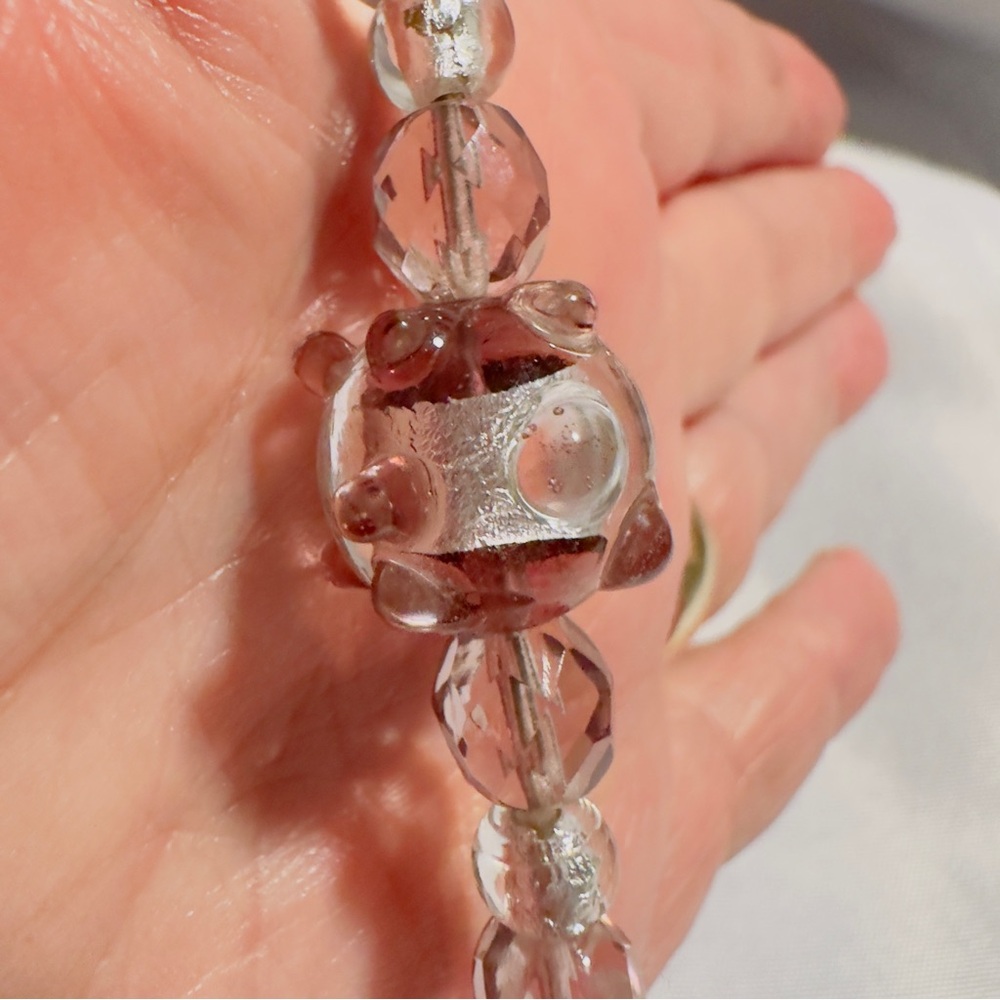 JBB Joshua Ben Bassat Signed Glass Bead Necklace, 21" L Purple & Pearl Colors - Picture 2 of 7